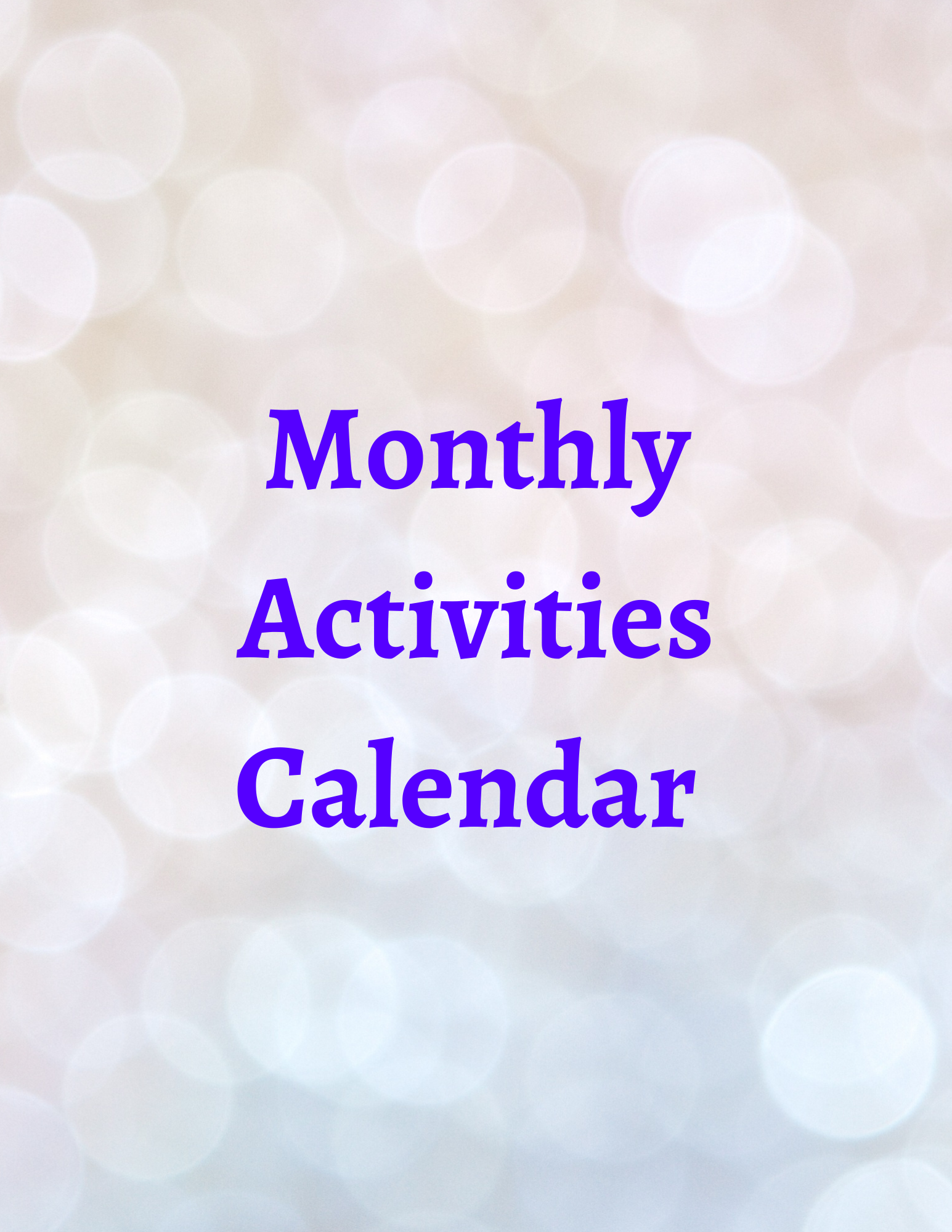 Monthly Activities Calendar