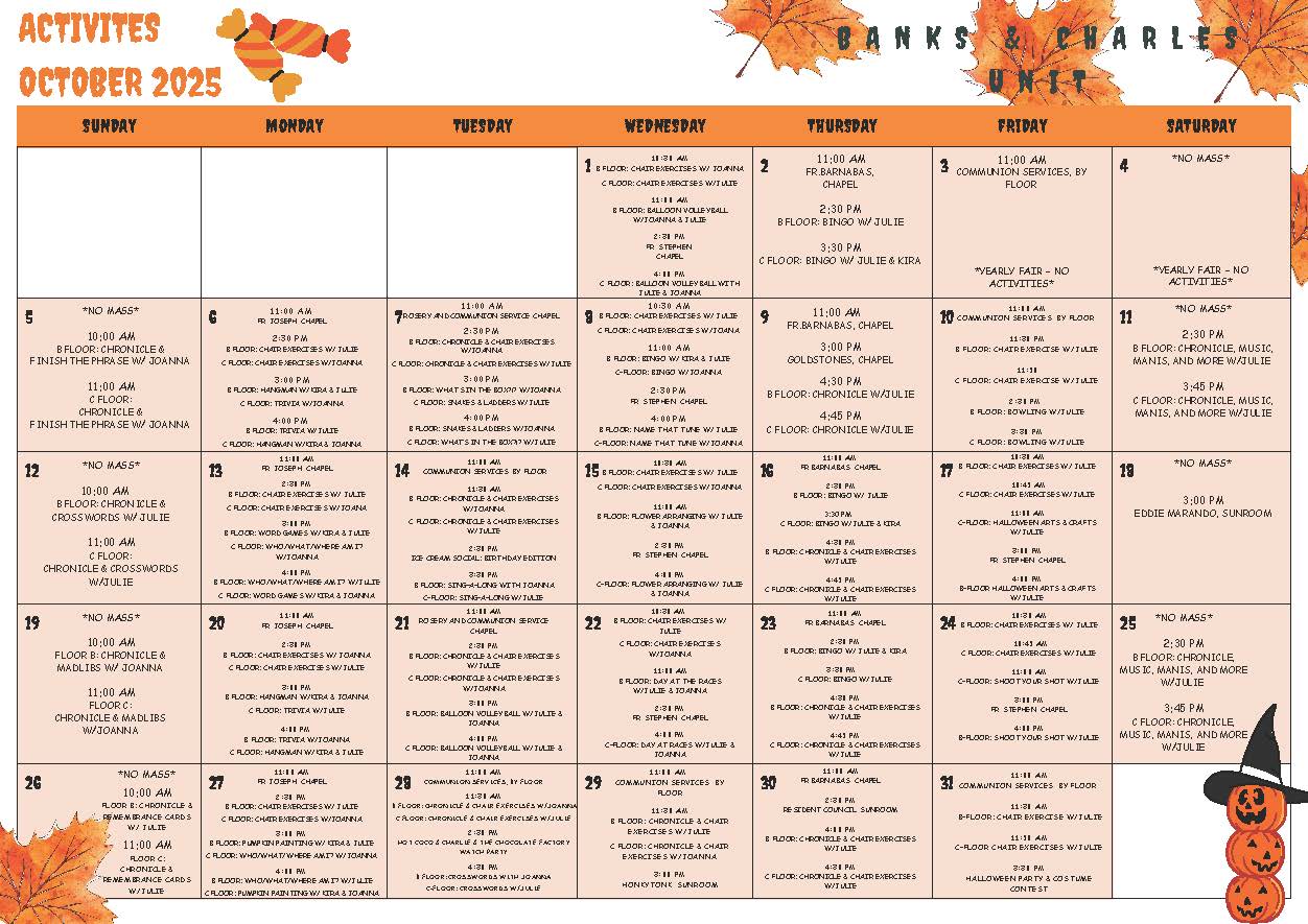 October Activity Calendar 2025