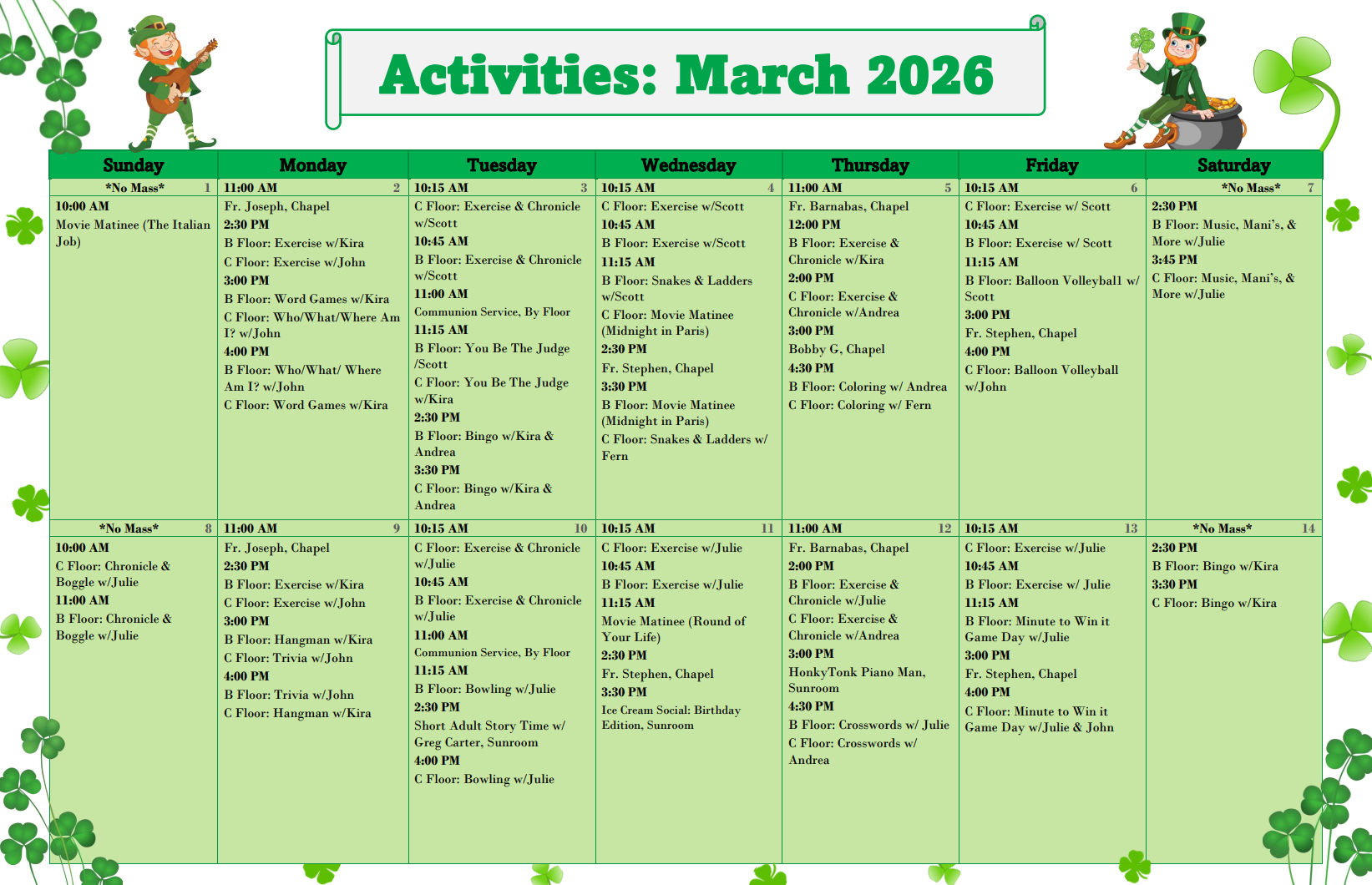 March 2026 Calendar Part 1