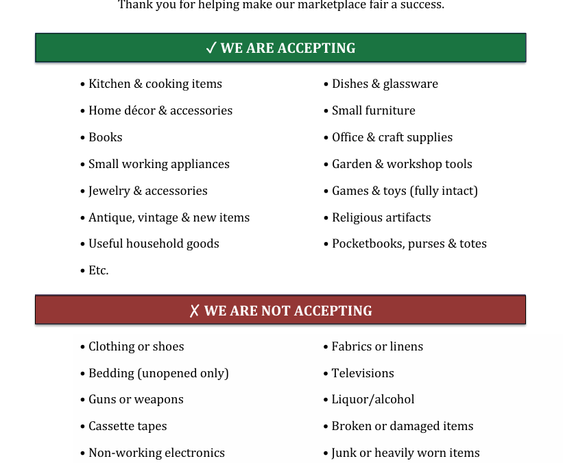 Donation Guidelines: Accepted & Unaccepted Items