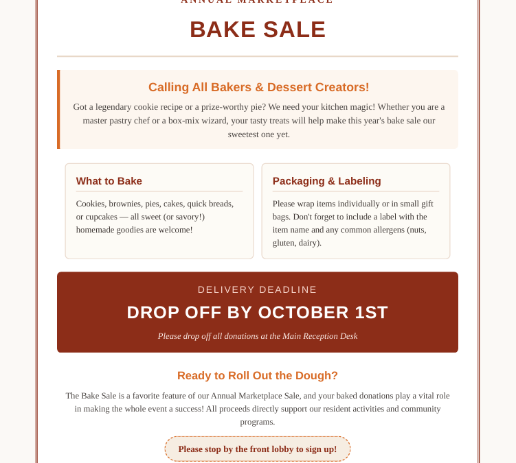 Calling All Bakers! Please Help Support Our Seniors